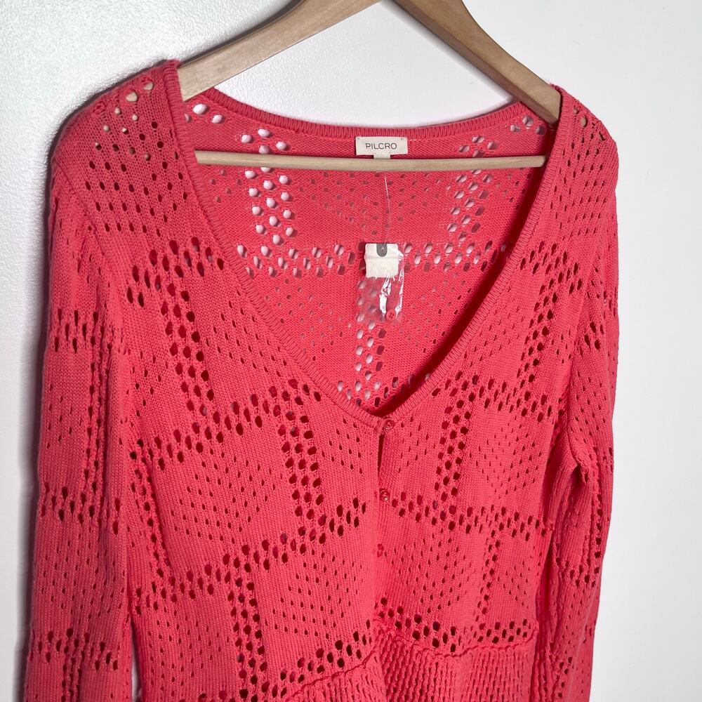 Anthropologie Pilcro Coral Pointelle Knit Peplum Sweater Top Large Boho NWT - Picture 4 of 12